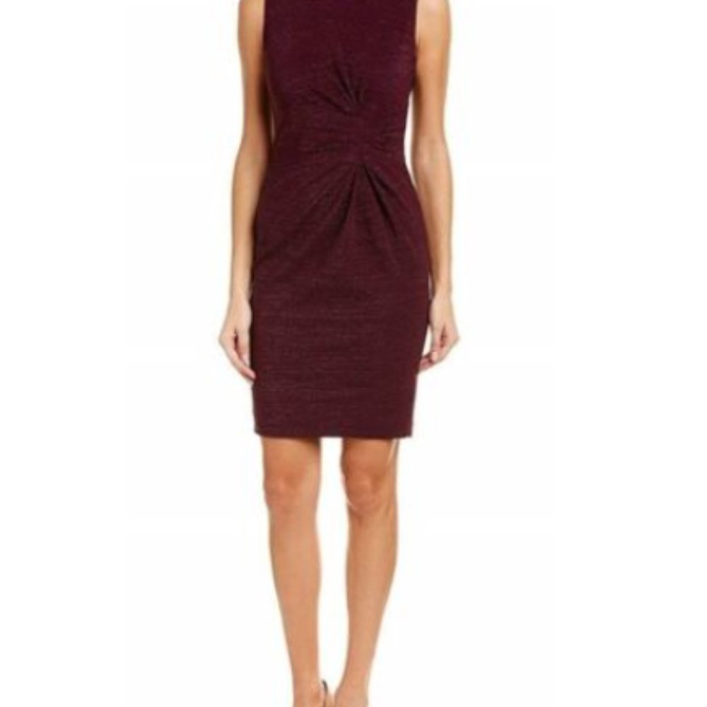TAHARI ASL Women's Sheath Dress in Wine with Silver Metallic Stitching - Picture 2 of 9